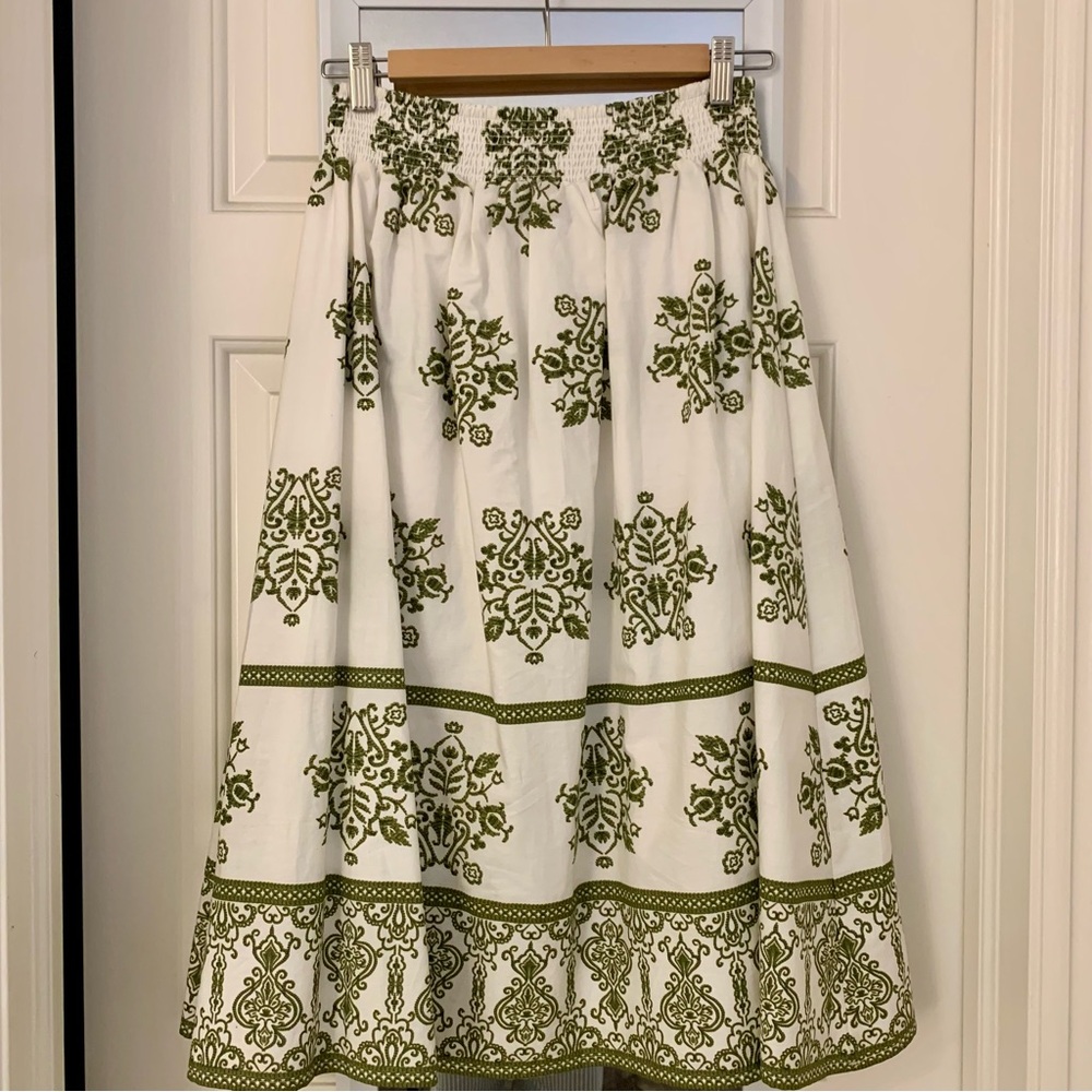 Halogen White & Green Patterned      A-Line Skirt XXS